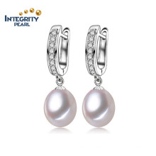 Fashionable Pearl Earrings Design 8-9mm AAA Drop Freshwater White Pearl Earrings